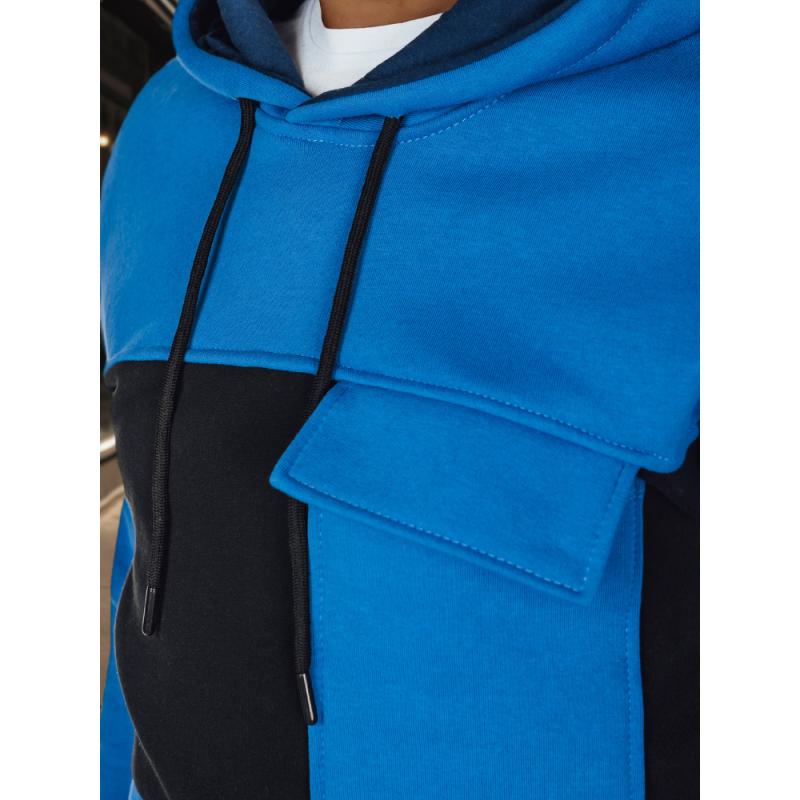 Férfi pulóver, kapucnis, kék