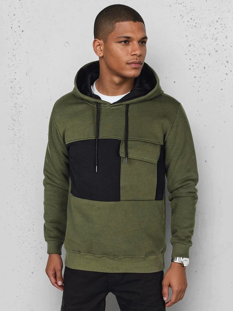 Férfi kapucnis pulóver, khaki