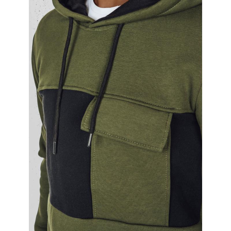Férfi kapucnis pulóver, khaki