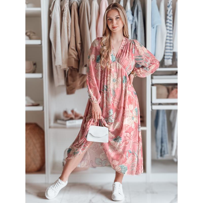 Női midi virágos ruha LILOVIE rózsaszínben