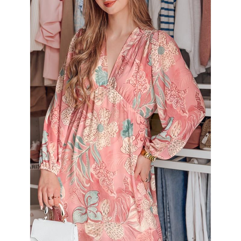 Női midi virágos ruha LILOVIE rózsaszínben