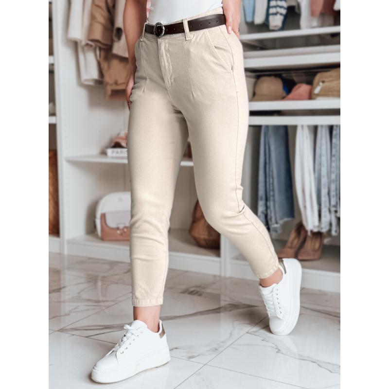 Dámske nohavice slim fit s opaskom TAIRONIK svetlo béžové
