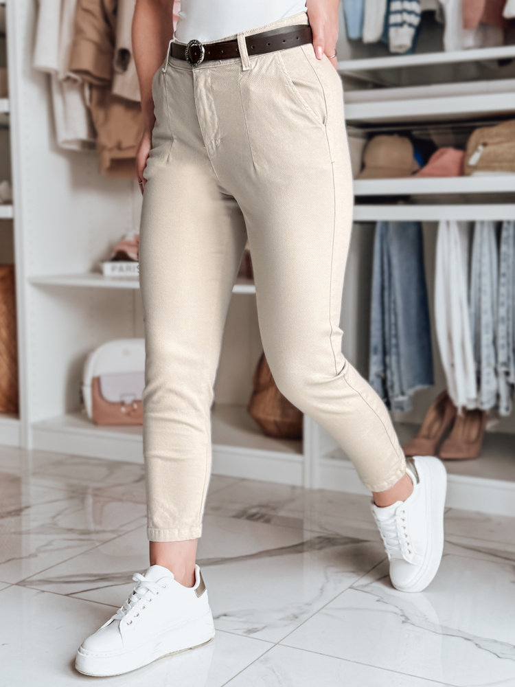 Dámske nohavice slim fit s opaskom TAIRONIK svetlo béžové