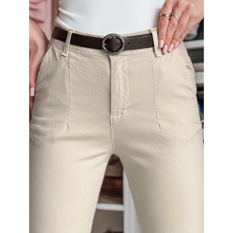 Női slim fit nadrág övvel TAIRONIK világos bézs