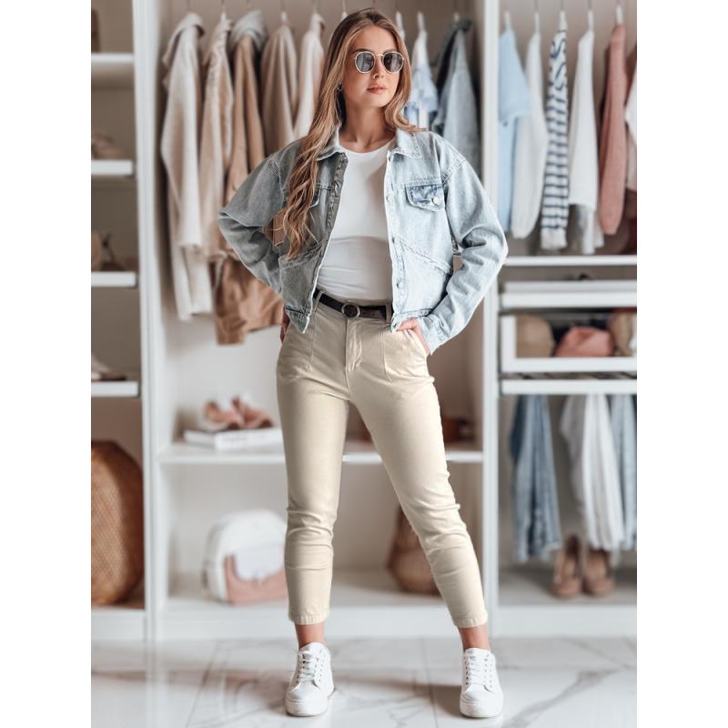 Női slim fit nadrág övvel TAIRONIK világos bézs