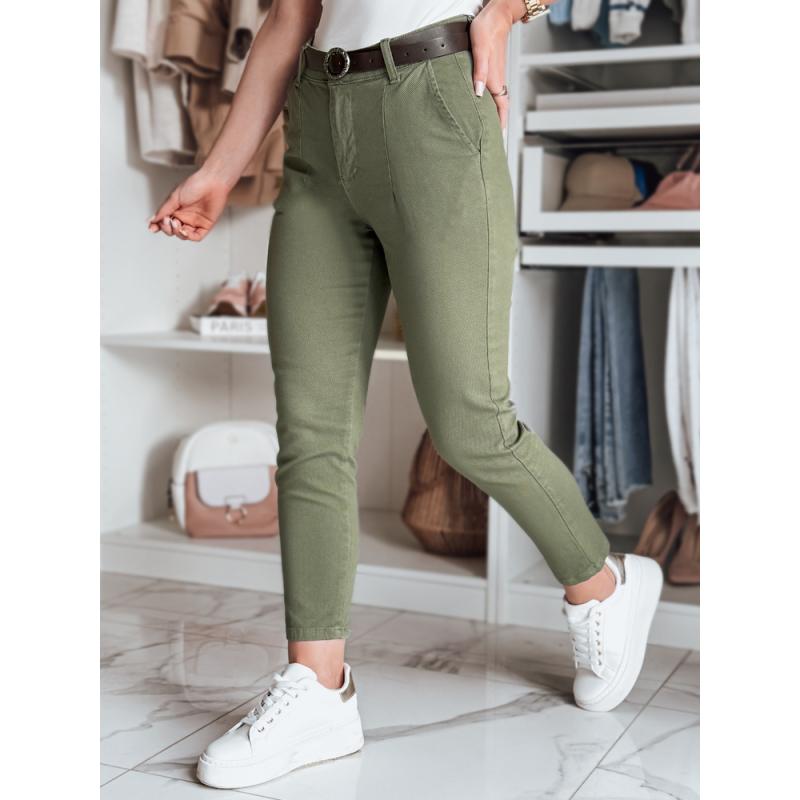 Dámske nohavice slim fit s opaskom TAIRONIK khaki