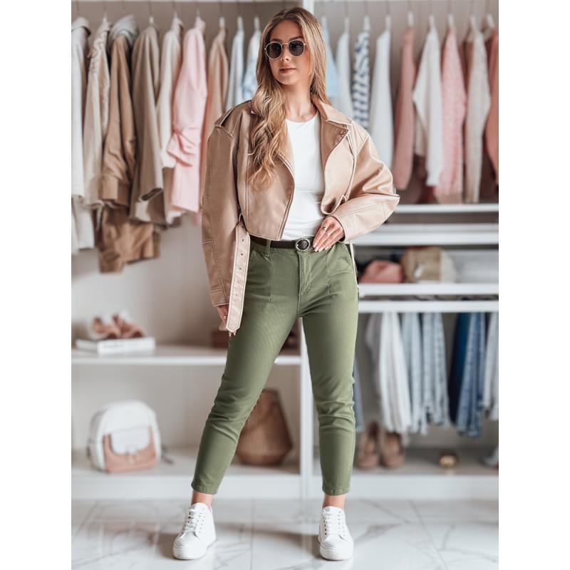 Dámské kalhoty slim fit s páskem TAIRONIK khaki