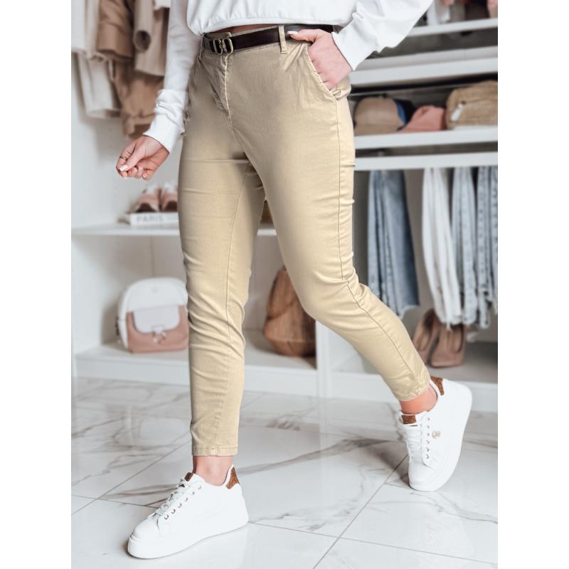 Dámske nohavice slim fit s opaskom LINESKA tmavobežové