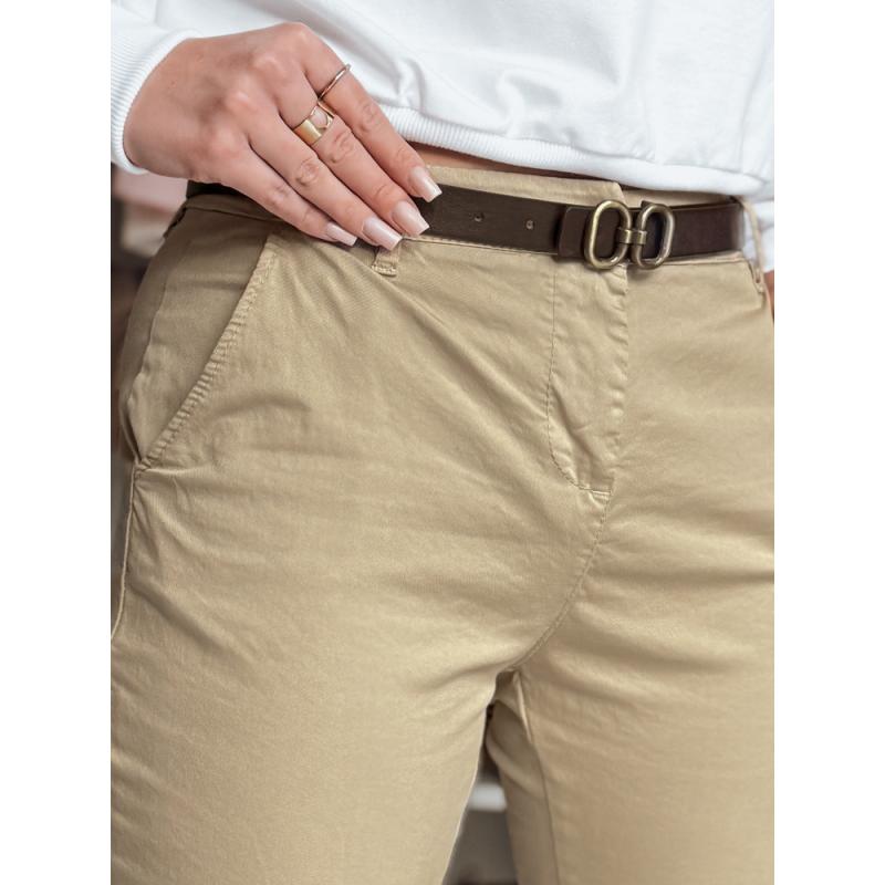 Női slim fit nadrág övvel LINESKA sötét bézs