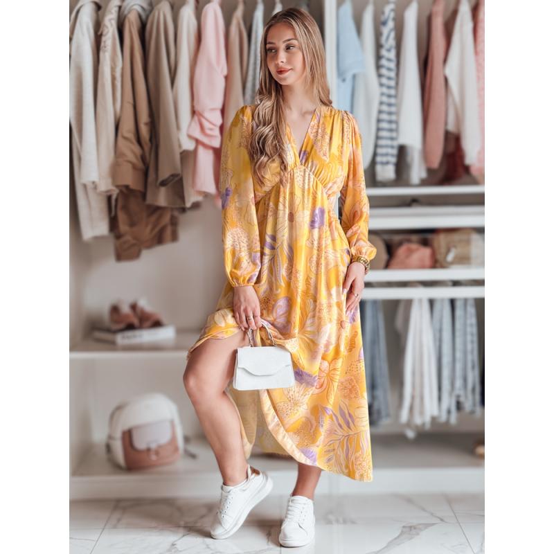 Női midi virágos ruha LILOVIE sárga