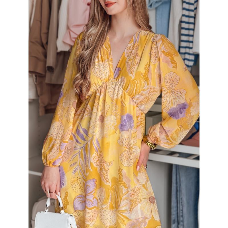 Női midi virágos ruha LILOVIE sárga