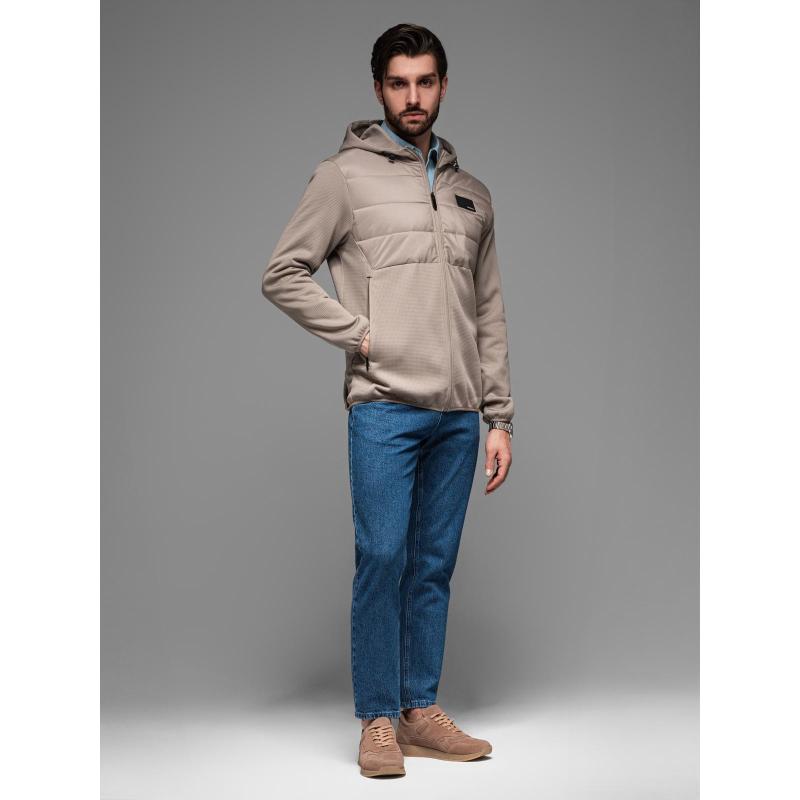 Lehká barevná pánská sportovní bunda s fleecem - hnědá a tmavě modrá V1 OM-JANP-0194