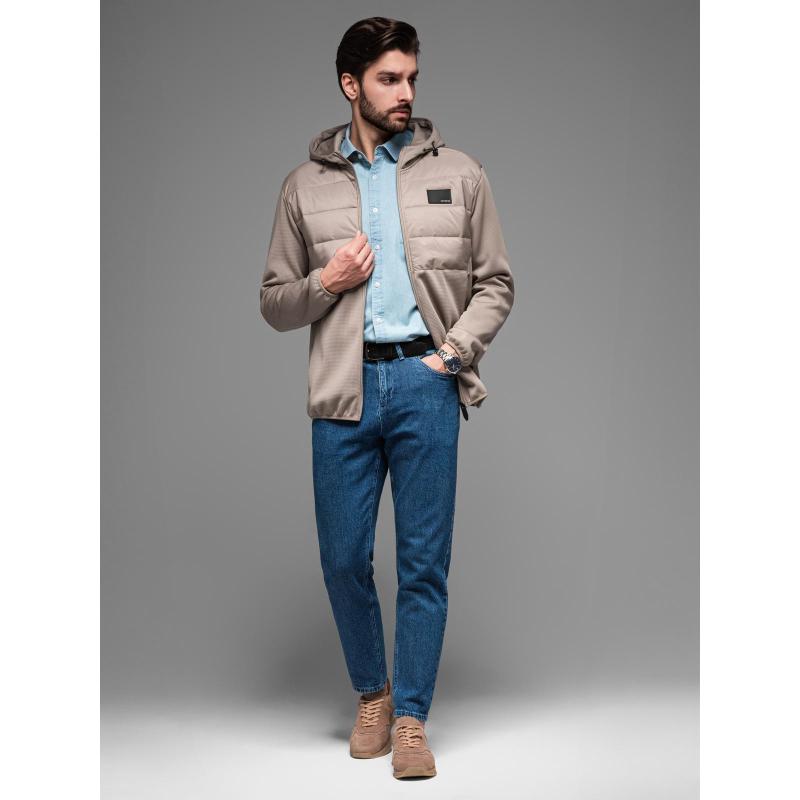 Lehká barevná pánská sportovní bunda s fleecem - hnědá a tmavě modrá V1 OM-JANP-0194