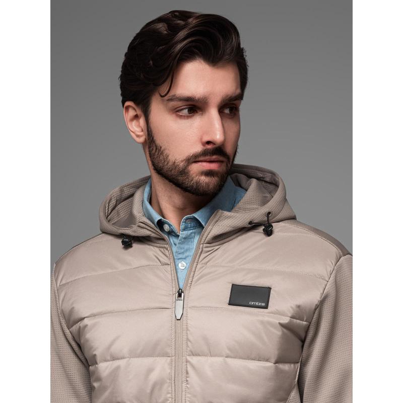 Lehká barevná pánská sportovní bunda s fleecem - hnědá a tmavě modrá V1 OM-JANP-0194