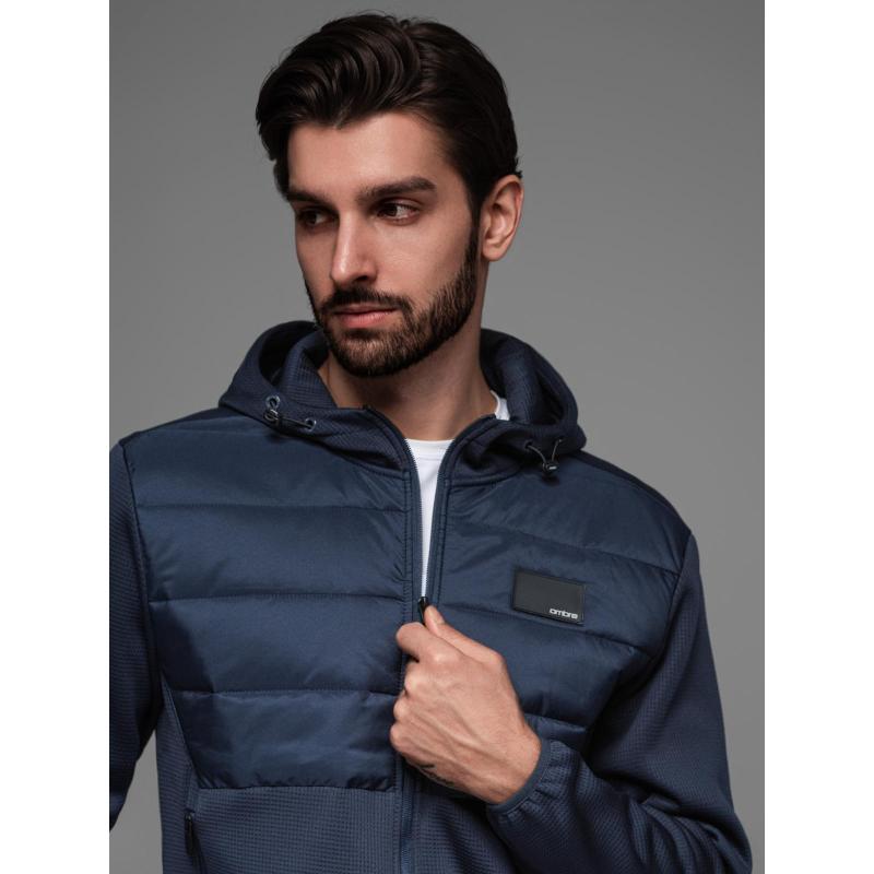 Lehká barevná pánská sportovní bunda s fleecem - hnědá a tmavě modrá V1 OM-JANP-0194