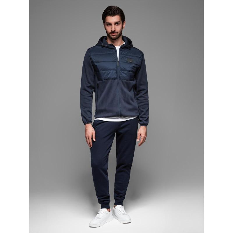 Lehká barevná pánská sportovní bunda s fleecem - hnědá a tmavě modrá V1 OM-JANP-0194