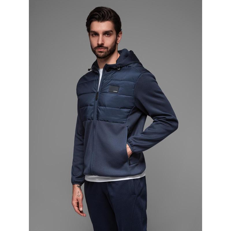 Lehká barevná pánská sportovní bunda s fleecem - hnědá a tmavě modrá V1 OM-JANP-0194