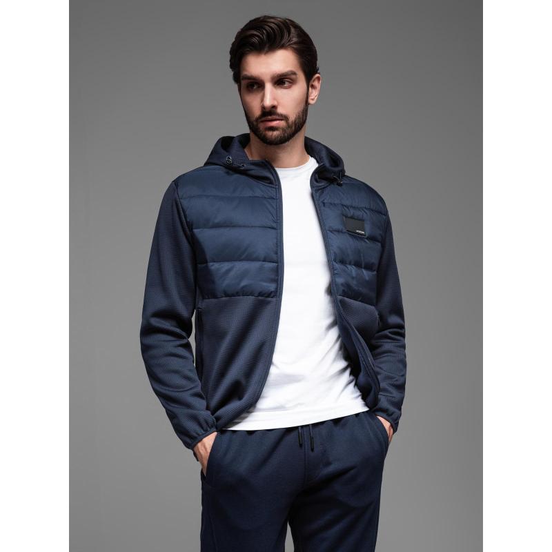 Lehká barevná pánská sportovní bunda s fleecem - hnědá a tmavě modrá V1 OM-JANP-0194