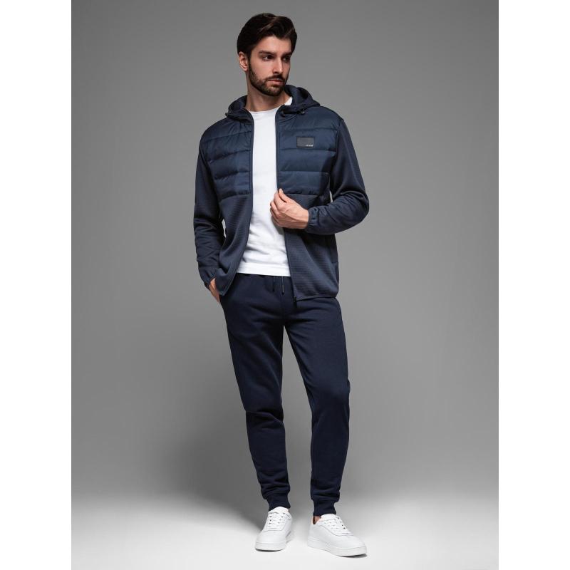 Lehká barevná pánská sportovní bunda s fleecem - hnědá a tmavě modrá V1 OM-JANP-0194