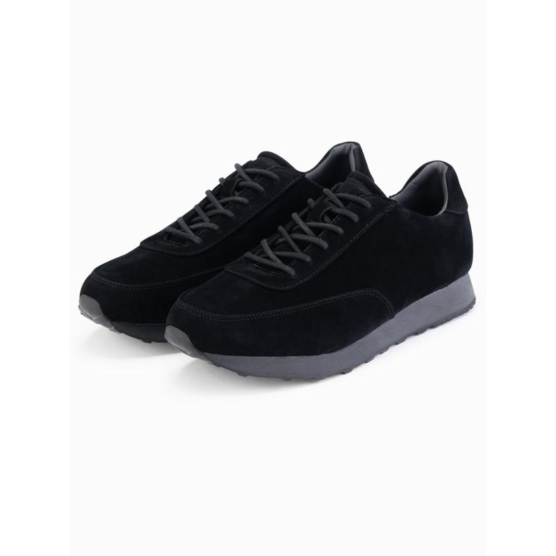 Férfi sportcipő öko bőrből, szarvasbőr felülettel – fekete V1 OM-FOCS-0161