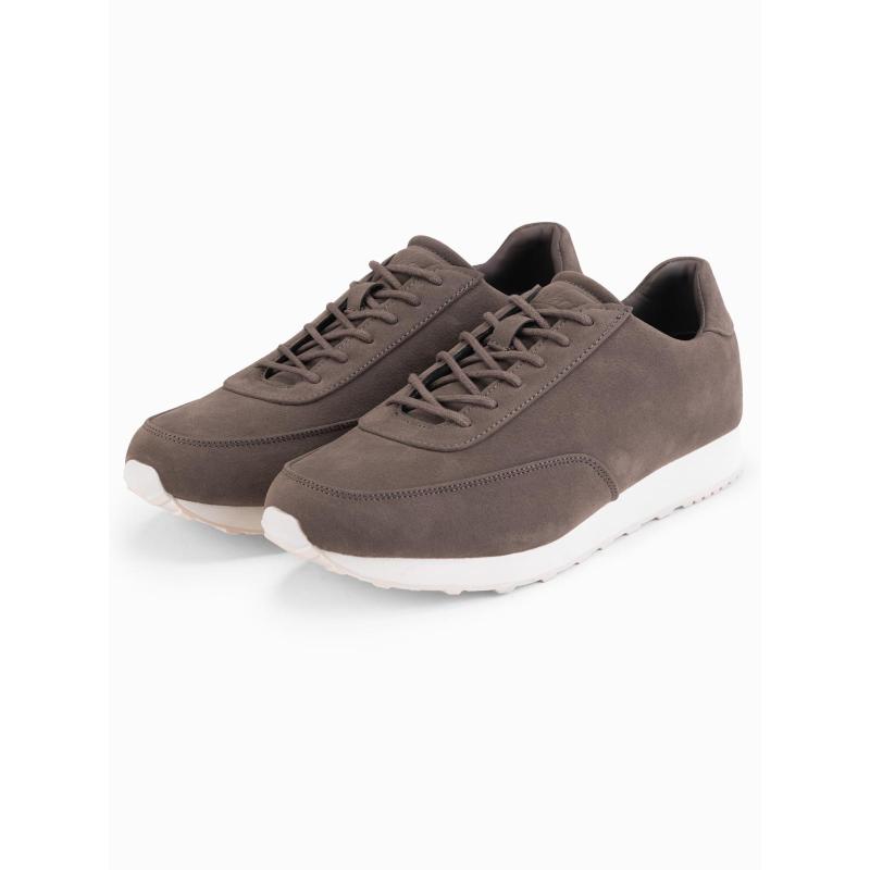 Férfi sportcipő öko bőrből, szarvasbőr felülettel – sötétbarna V2 OM-FOCS-0161