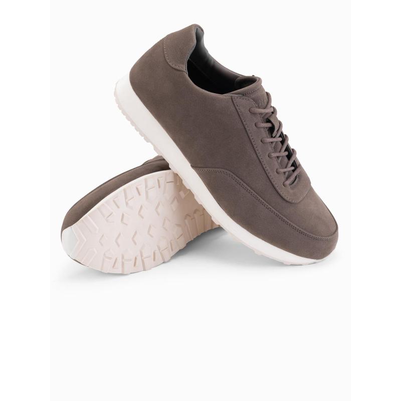 Férfi sportcipő öko bőrből, szarvasbőr felülettel – sötétbarna V2 OM-FOCS-0161