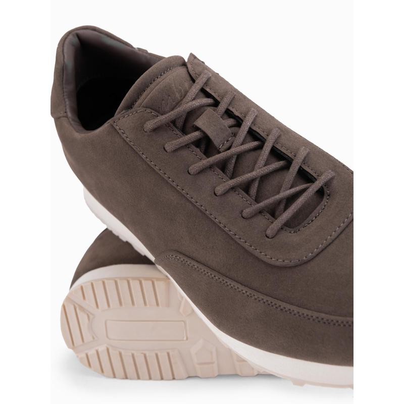 Férfi sportcipő öko bőrből, szarvasbőr felülettel – sötétbarna V2 OM-FOCS-0161