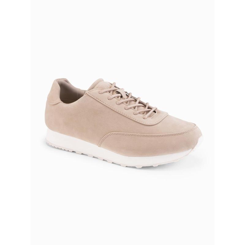 Pánské sportovní boty z ekologické kůže se semišovým povrchem – pískové V4 OM-FOCS-0161