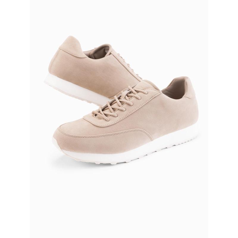 Pánské sportovní boty z ekologické kůže se semišovým povrchem – pískové V4 OM-FOCS-0161