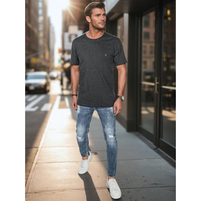 Férfi póló s výšivkou tmavě šedé