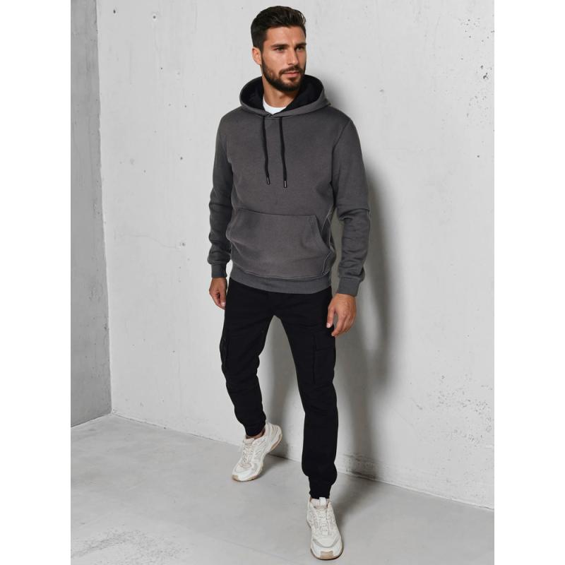 Férfi alap pulóver, kapucnis, grafit