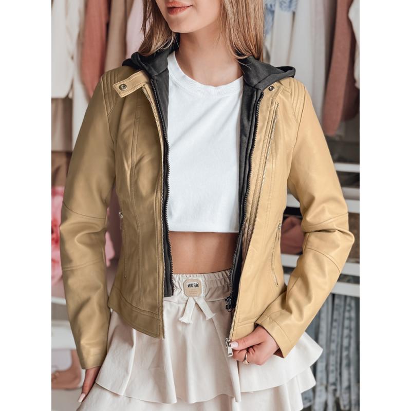 Dámská koženková bunda s kapucí METSOUL béžová