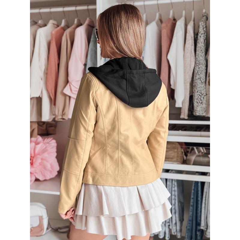 Dámská koženková bunda s kapucí METSOUL béžová