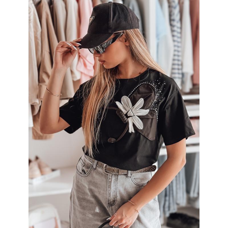 Dámské tričko oversize s 3D efektem PETALOVE černé