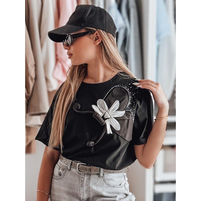 Dámské tričko oversize s 3D efektem PETALOVE černé