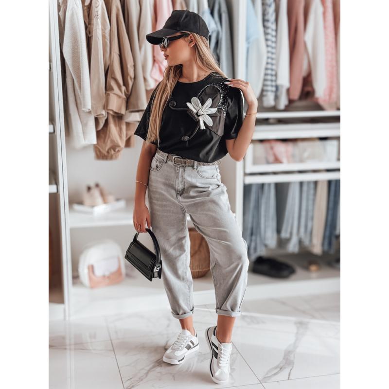 Dámské tričko oversize s 3D efektem PETALOVE černé