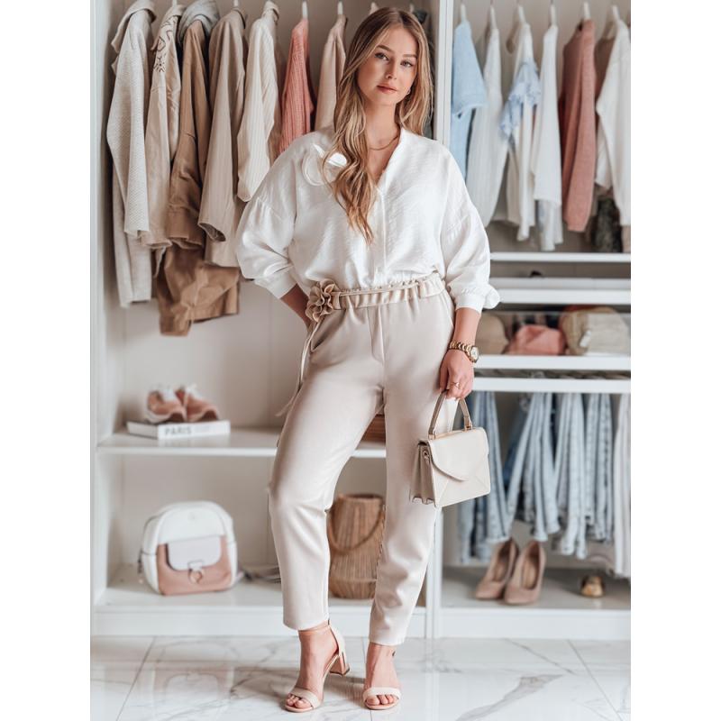 Női casual nadrág vajszínű virágokkal LEGISSA világos bézs