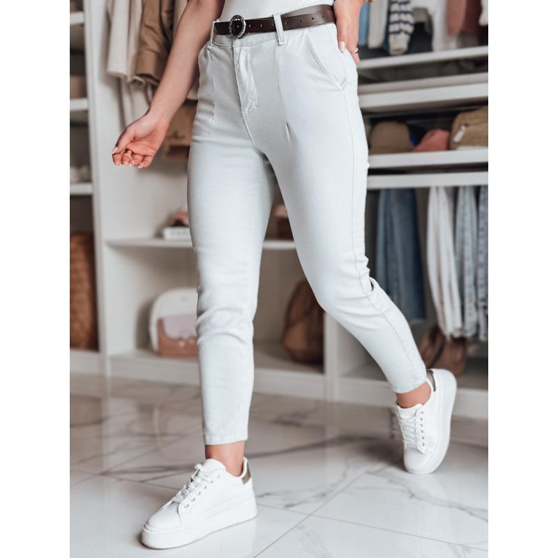 Dámske nohavice slim fit s opaskom TAIRONIK svetlosivé
