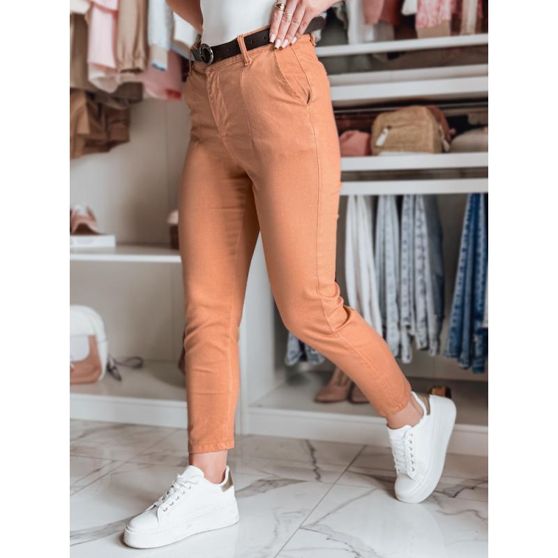 Dámske slim fit nohavice s opaskom TAIRONIK tehlová