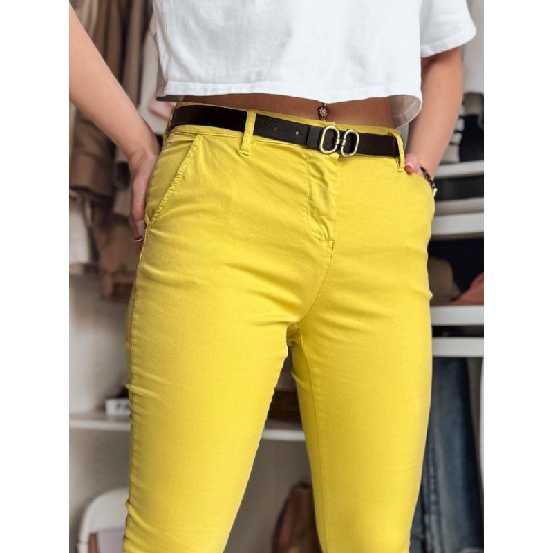 Dámské kalhoty slim fit s páskem LINESKA hořčičné