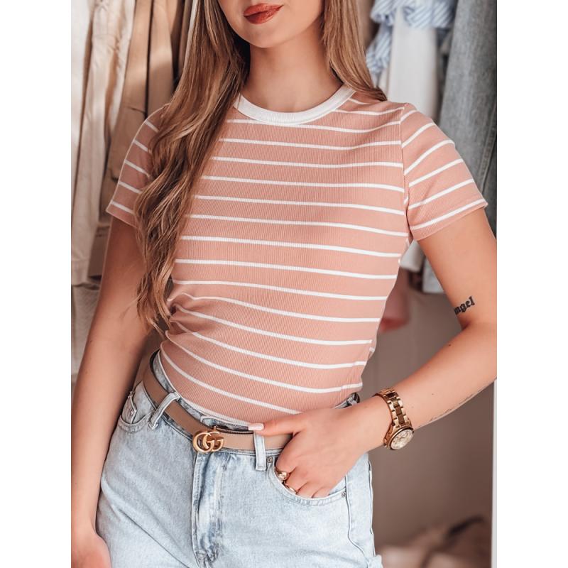 Dámské pruhované basic tričko LINESS růžová