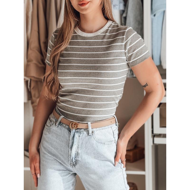 Női csíkos basic póló LINESS szürke