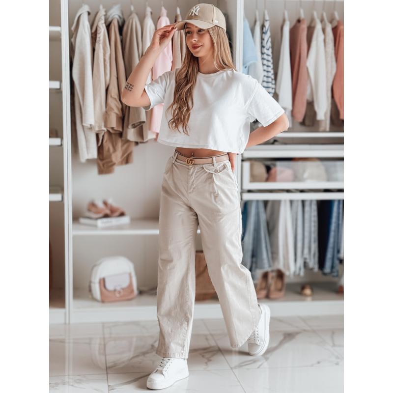 Dámské široké kalhoty MOBISKA světle béžové