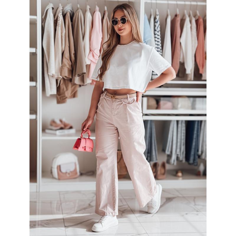 Dámské kalhoty se širokými nohavicemi MOBISKA růžová