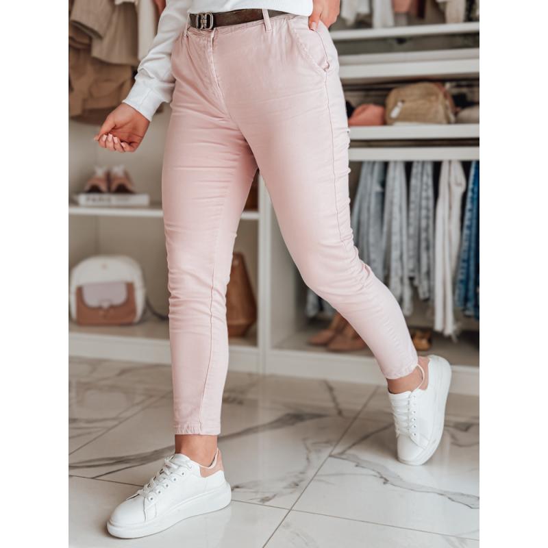 Dámske slim fit nohavice s opaskom LINESKA ružové