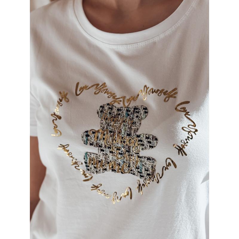 Női póló TEDDYCAP medve nyomtatással, fehér