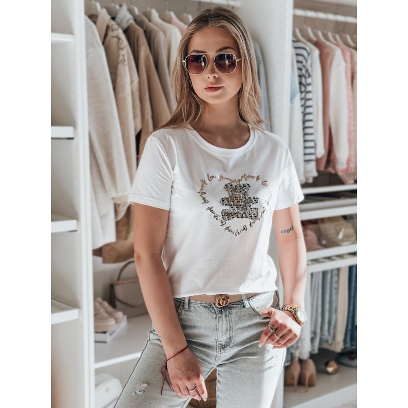 Női póló TEDDYCAP medve nyomtatással, fehér