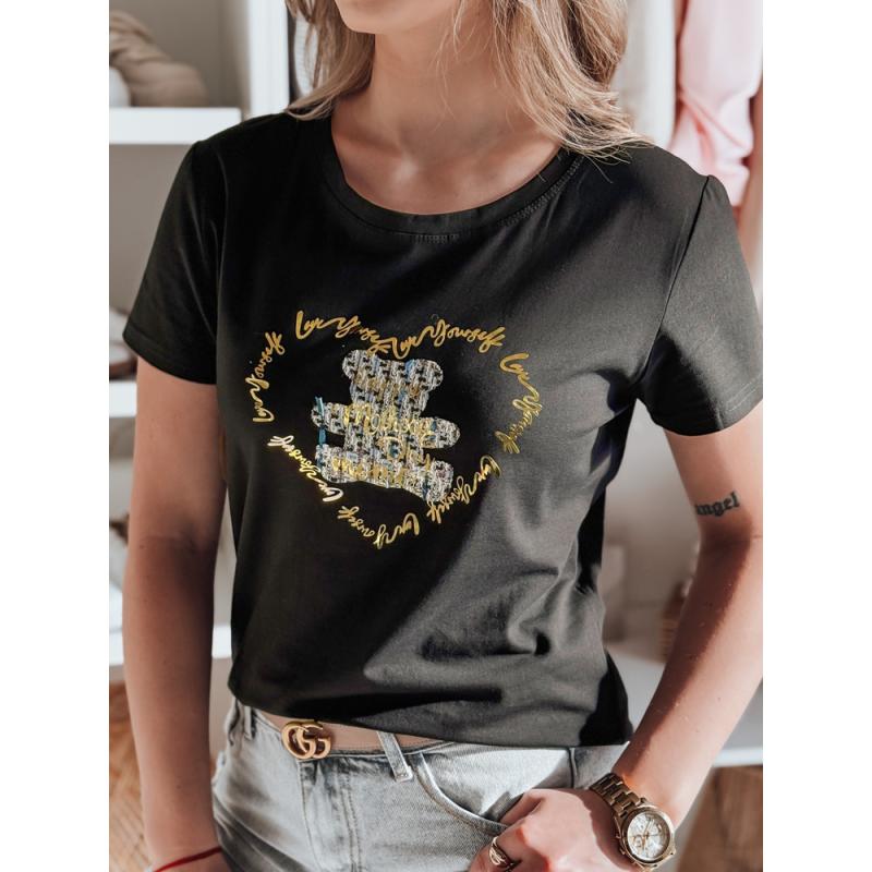 Női póló TEDDYCAP medve nyomtatással, fekete