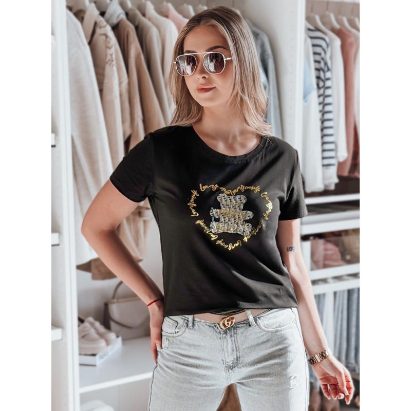 Női póló TEDDYCAP medve nyomtatással, fekete