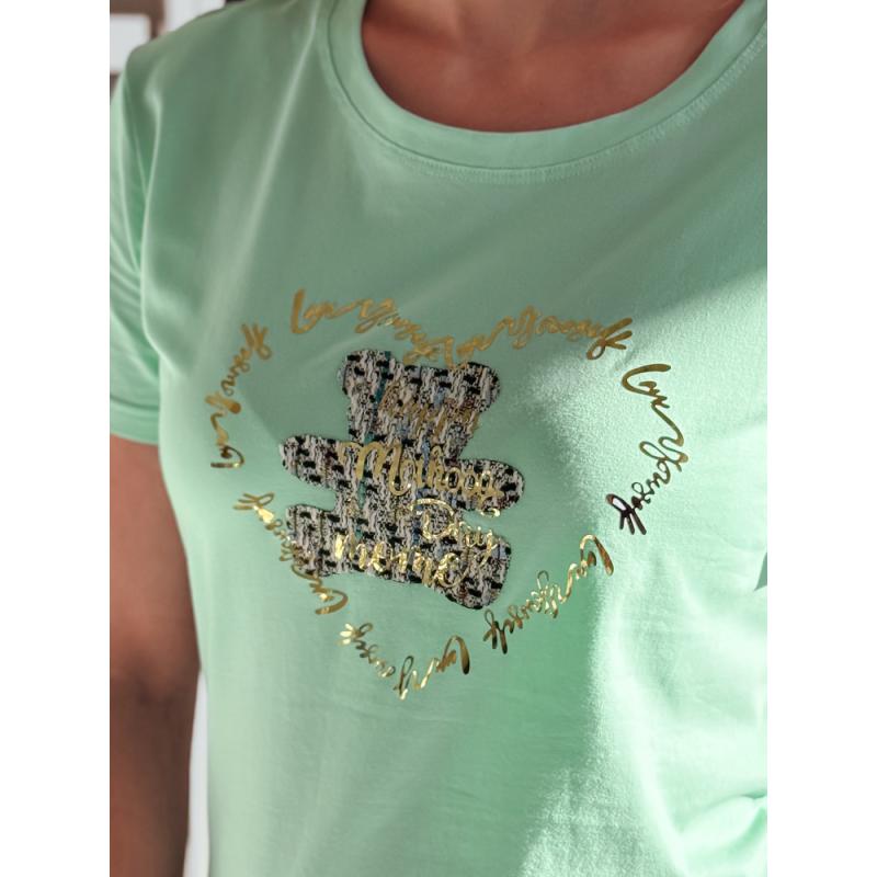 TEDDYCAP dámske tričko s potlačou medvedíka TEDDYCAP mätová